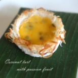 coconut tart with passion fruit filling